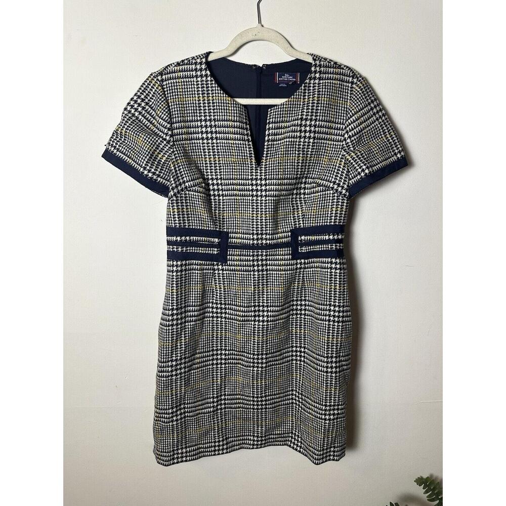 Boden Bridget Dress Heritage British Tweed Size 10P Navy/Tan Plaid Wool $230